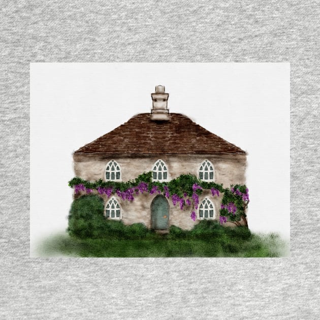 Cotswold Cottage Watercolor Chocolate Box Spring Stone Cottage by penandbea